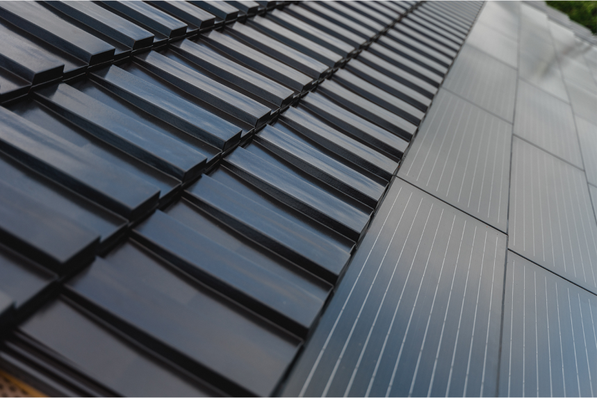 Surface covered with J160-PV solar in-roof module in old black