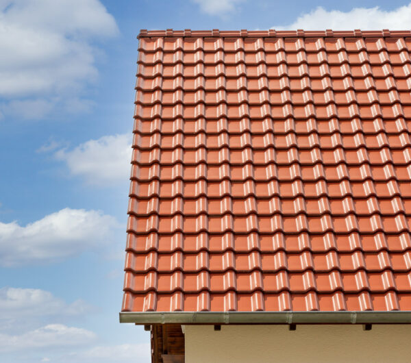 Single-family house with pitched roof in matt Tuscan red with filigree cover pattern